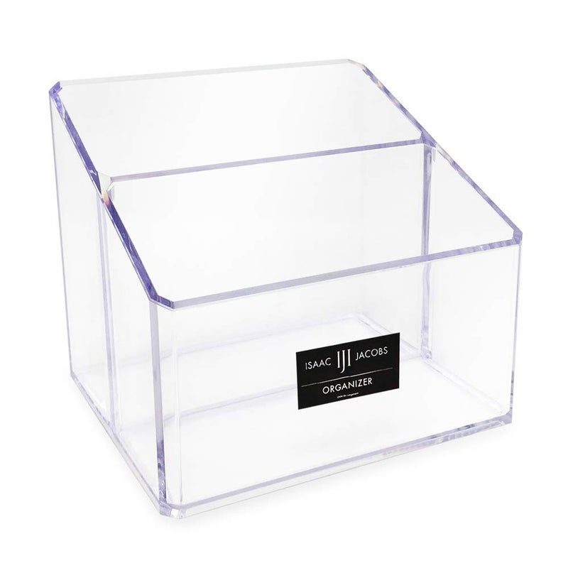 Isaac Jacobs Clear Acrylic 2Section Organizer Remote Holder  MultiFunctional Makeup Brush Pen  Pencil Storage Solution for The Home Bathroom Office Childs Desk 2Section Clear