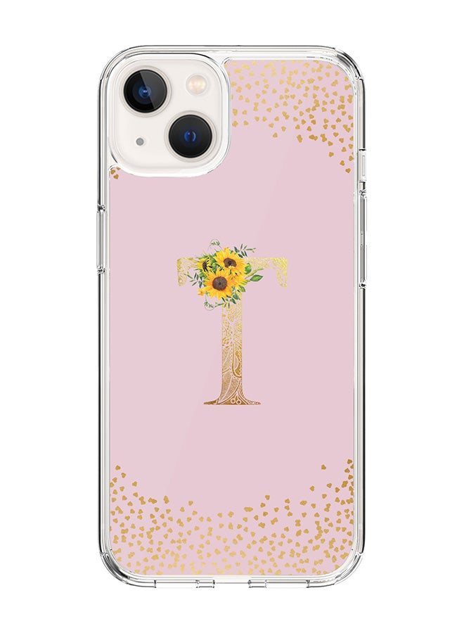 Stylizedd Classic Clear Case For iPhone 14, Hybrid Soft Case Thin Cover- Custom Monogram Initial Letter Mandala Floral Pattern Alphabet - T ( Pink) - Image 1