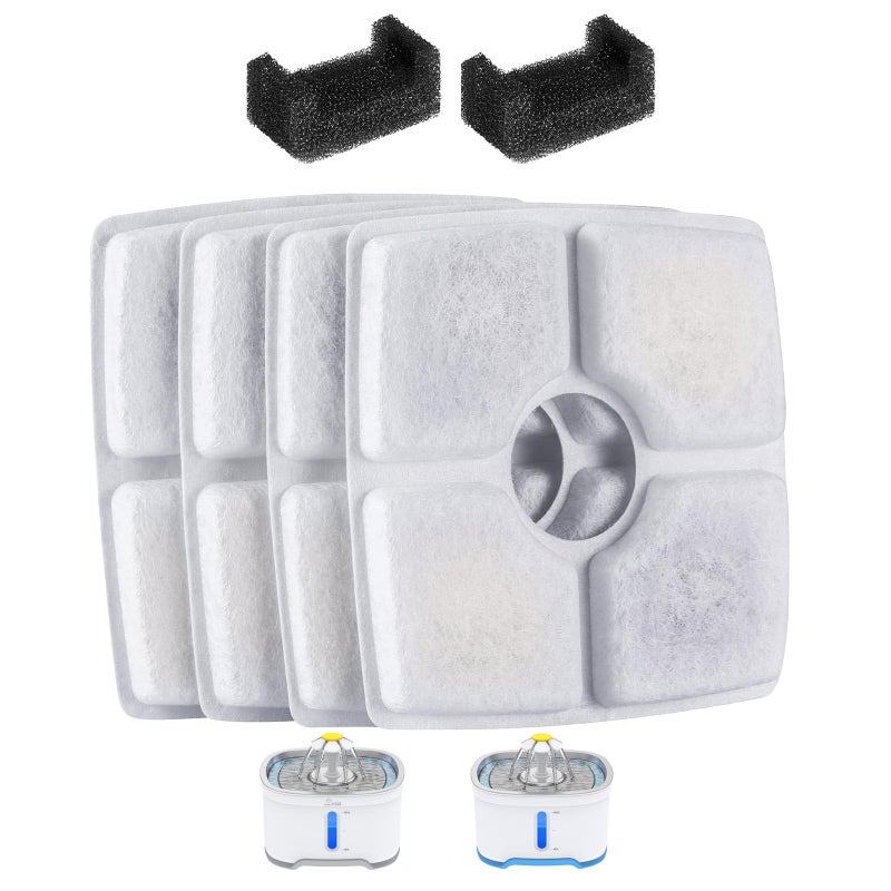 Wonder Creature Cat Fountain Filter for Cubic Cat Water Fountain, 4 Carbon Filters & 2 Pre-Filter Sponges Pack, Elliptical Pet Dispenser Filter - Image 1