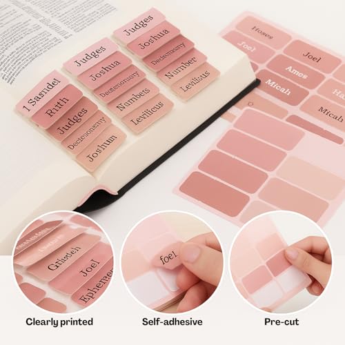 Flavizo 120 Pink Index Tabs, Book Tabs for Organizing Pages, Bible Tabs for Journaling, Bible Bookmark Stickers, Durable Page Markers for Study, Planning, and Bible Journaling Kit - Image 4