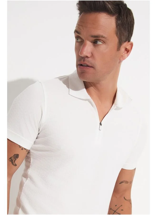 JUNE June Men's Textured Zipper Collar Tshirt