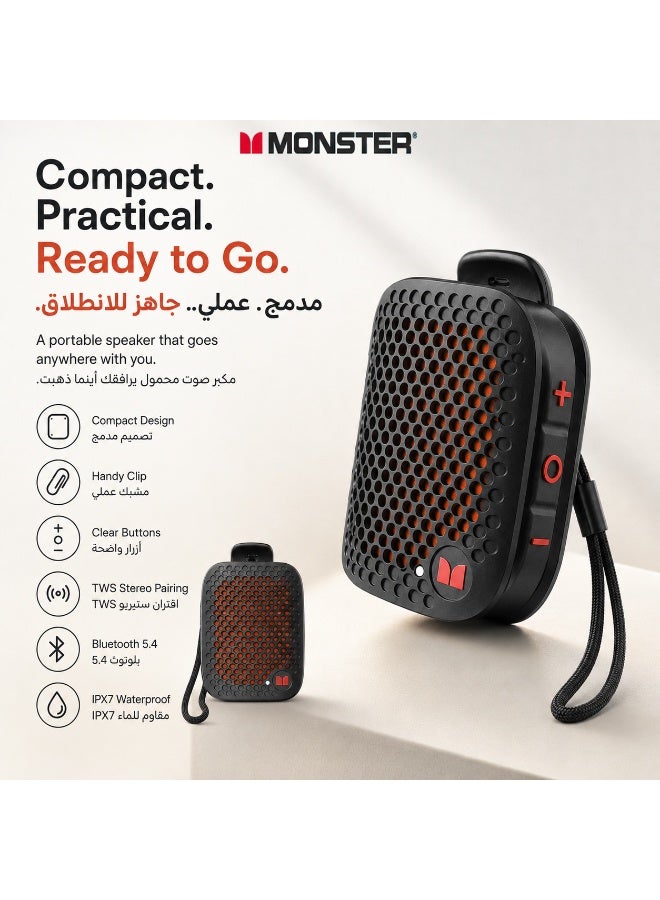 Monster  Bluetooth Speaker, Clip on Wireless Wearable Speaker for Hands-Free Calls and Music, Small Mini Portable Speaker for Workout, Cycling, Running, TWS, IPX7 Waterproof, 12H Playtime - Image 4