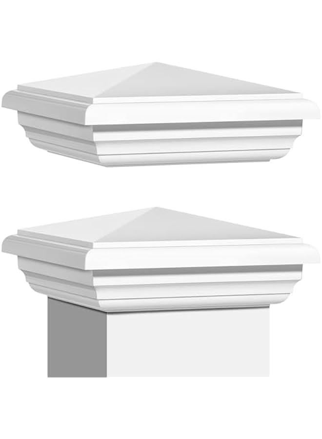 Arabest 2 Pcs 4 x 4 Inch Vinyl Fence Post Caps (Actual 4x4), White PVC England Style Cap Top Pyramid Square Waterproof UV Resistant Decorative Vinyl Fence Post Caps - Image 1