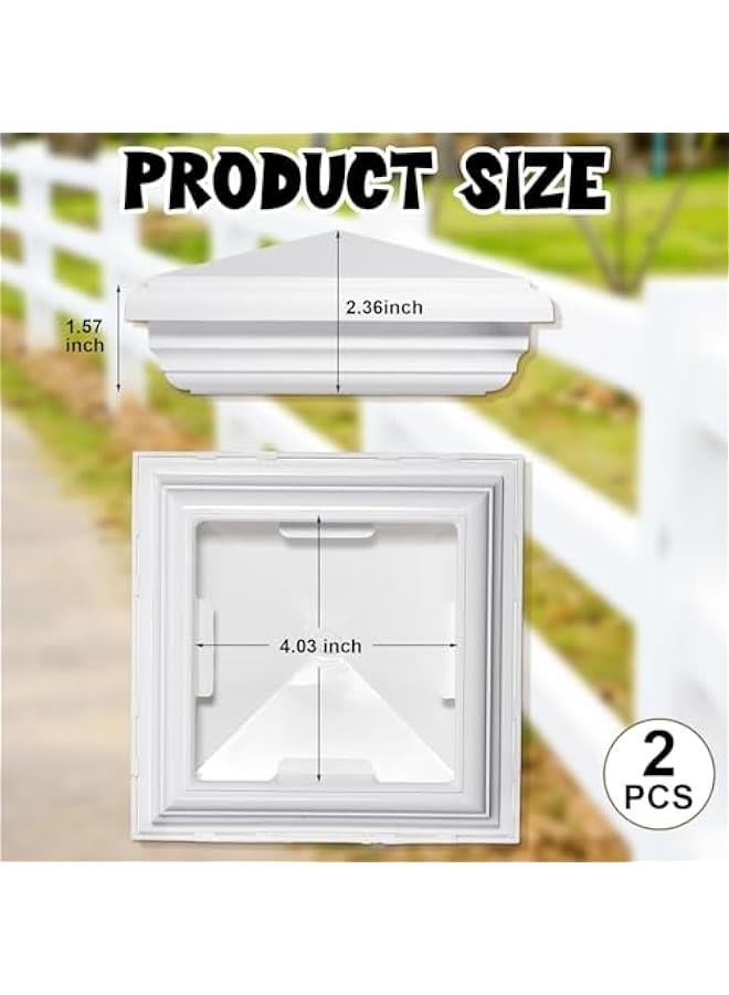 Arabest 2 Pcs 4 x 4 Inch Vinyl Fence Post Caps (Actual 4x4), White PVC England Style Cap Top Pyramid Square Waterproof UV Resistant Decorative Vinyl Fence Post Caps - Image 2