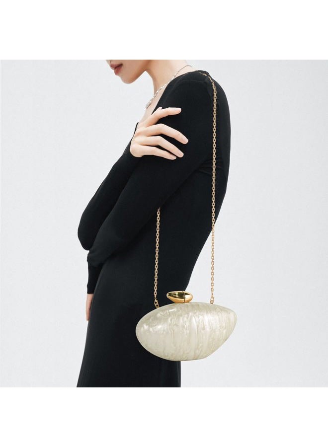 NEWROGENG Acrylic Shell Clutch Purse for Women, Marble Evening Bag with Magnetic Closure for Wedding Party, Marble-white, 8.07 x 2.95 x 5.2 inches - Image 4