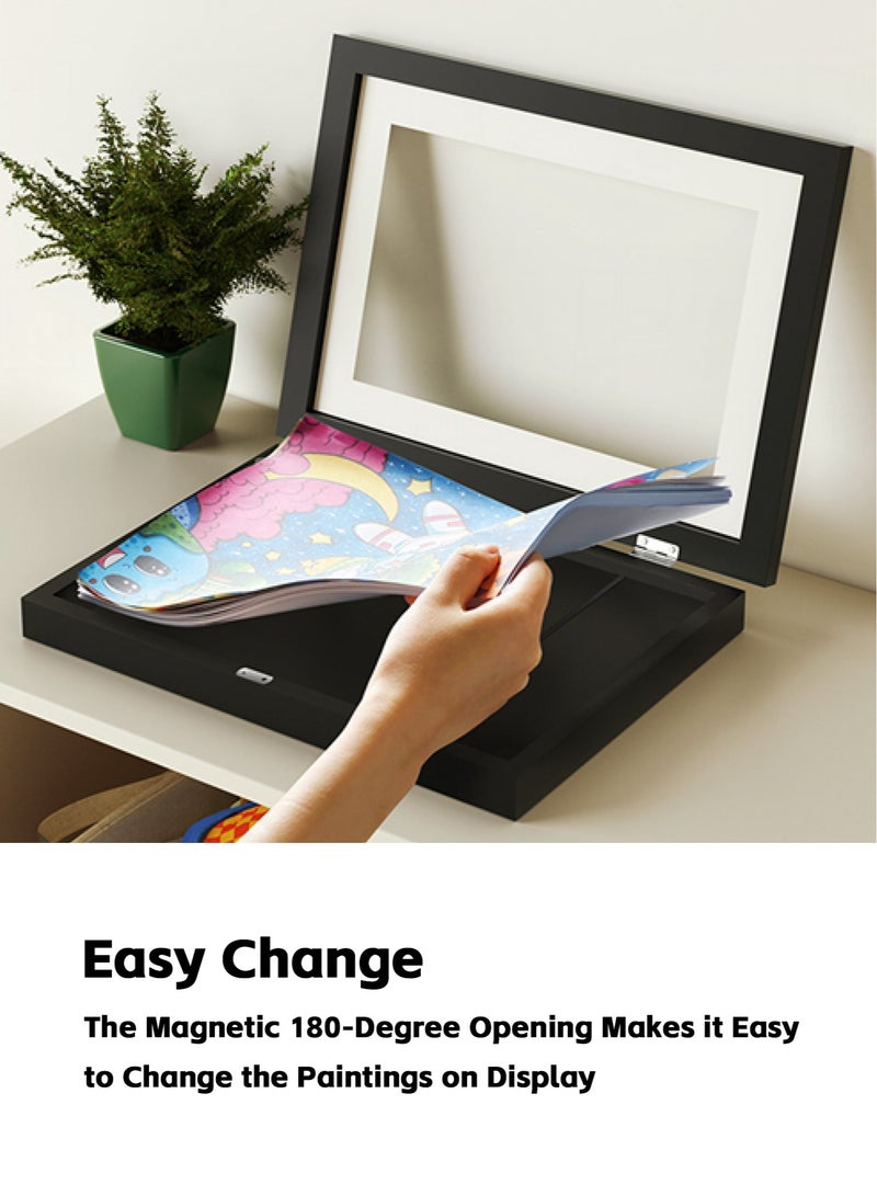 تيويا 2 قطعة من إطارات فنية بفتحة أمامية، إطارات صور فنية للأطفال قابلة للتغيير على الحائط، عرض مكتبي على الحائط، تحمل 60 صورة، لفنون الأطفال والرسومات والصور (21.6*27.9 سم، أسود) - Image 2