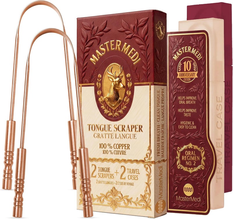 ماستر ميدي مكشطة اللسان MasterMedi مكشطة اللسان من الفولاذ المقاوم للصدأ جديدة (نحاس عدد 2 (عبوة من 1)) - Image 1