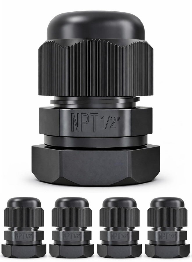 MGI SpeedWare Strain Relief Nylon Cord Grip Cable Glands, 5-Pack Black (1/2" NPT) - Image 1