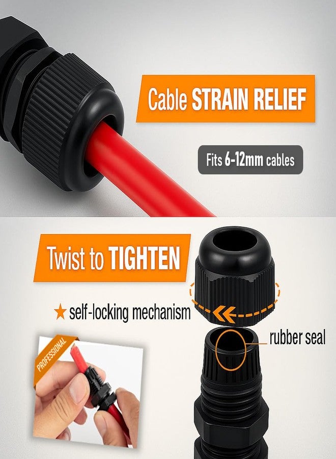 MGI SpeedWare Strain Relief Nylon Cord Grip Cable Glands, 5-Pack Black (1/2" NPT) - Image 5