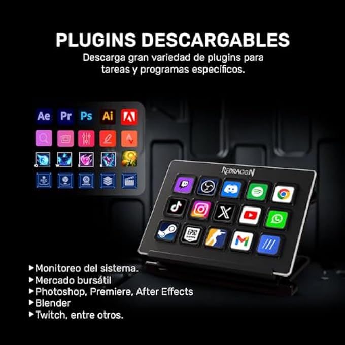 REDRAGON STREAMDECK STREAMCRAFT SS550 BLACK BUTTONS LCD PLUGINS USB CONNECTION - Image 2