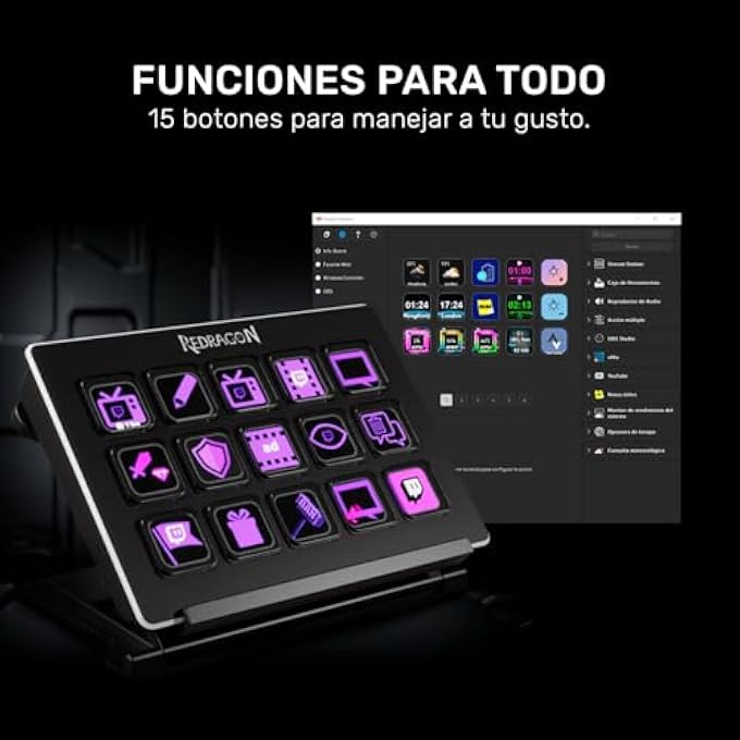 REDRAGON STREAMDECK STREAMCRAFT SS550 BLACK BUTTONS LCD PLUGINS USB CONNECTION - Image 3