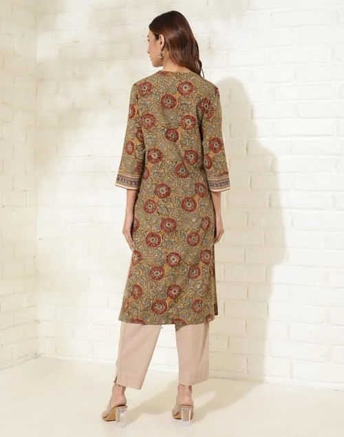 Fabindia  Mustard Cotton Kalamkari Printed Long Kurta for Women | Best Price UAE