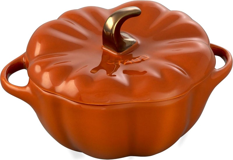 STAUB قرع صغير سيراميك سعة 0.75 لتر، آمن للاستخدام في الفرن والموقد حتى 572°F، طبق قرع، برتقالي محترق للخبز - Image 1