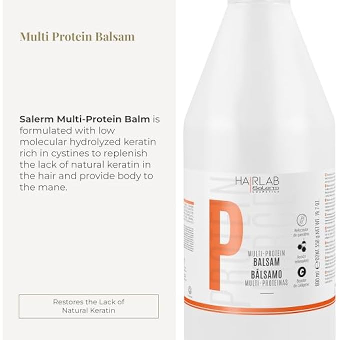 Salerm - HAIR CONDITIONER - MULTI-PROTEIN BALM HAIR LAB - 600 ML - REPLENISHES THE LACK OF NATURAL KERATIN - PROVIDES BODY TO THE MANE - STRENGTHENS AND REPAIRS HAIR - PARABEN-FREE - Image 3