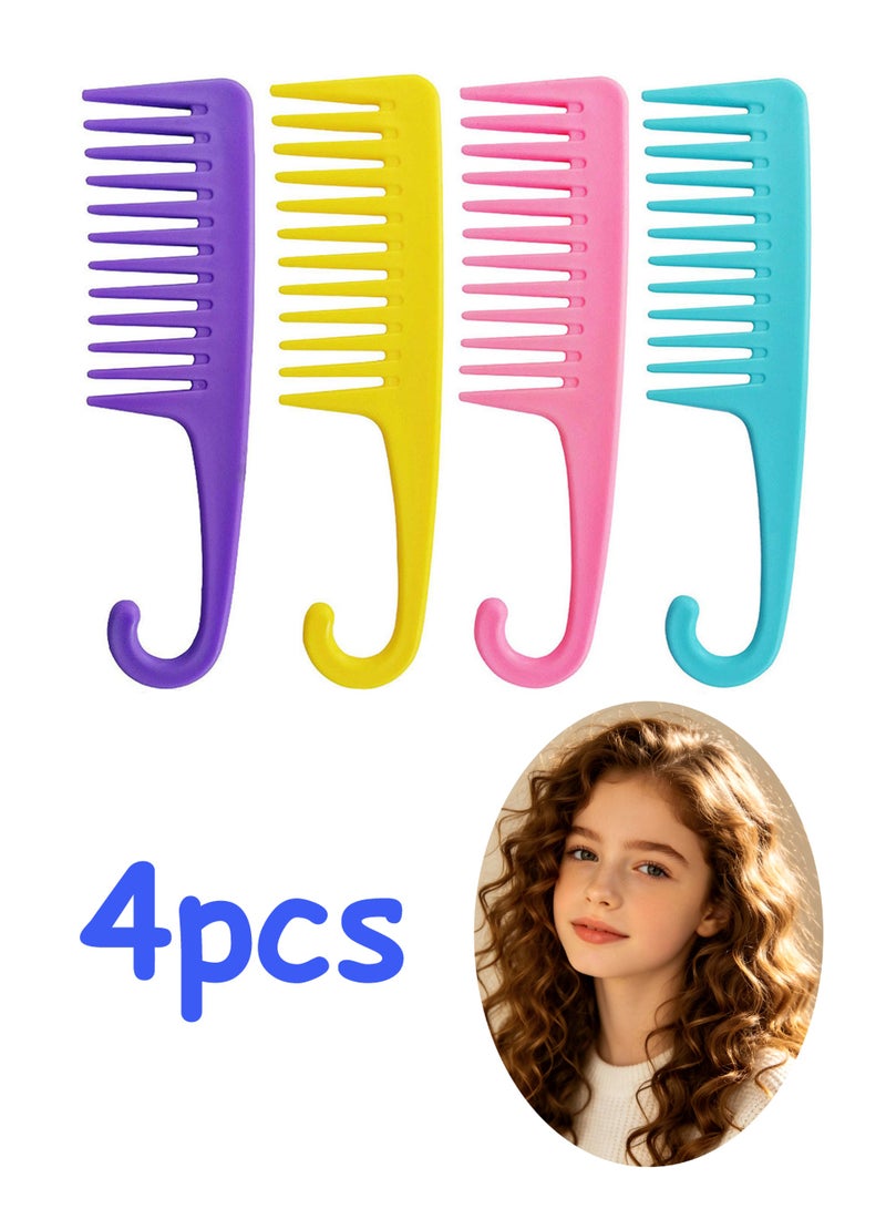 4 Pcs Wide Teeth Combs Shower, Detangler Comb with Hook, Hair Wide-Tooth Wet and Dry Comb for Women Everyday Use and Beauty Salon - Image 1