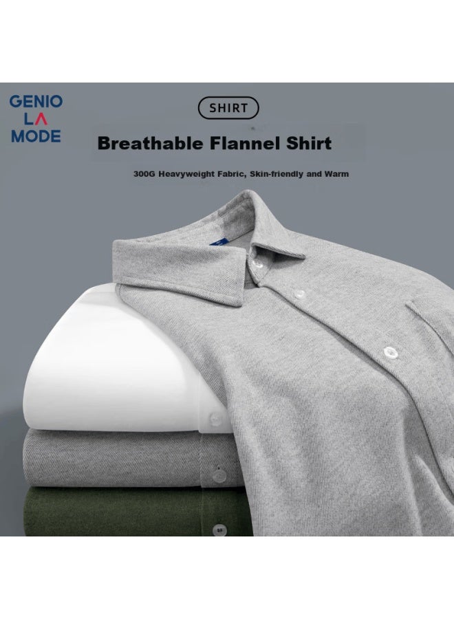 Geniolamode Men's Autumn Heavyweight Flannel Long Sleeve Casual Loose Layered Outerwear Shirt Light Gray XL - Image 1