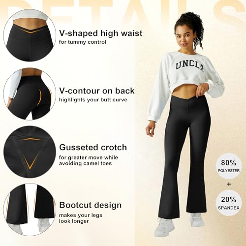 FireSwan Women's Flare Yoga Pants V Waist Flared Leggings High Waisted Bootcut Workout Pants Tummy Control(Black L) - Image 5