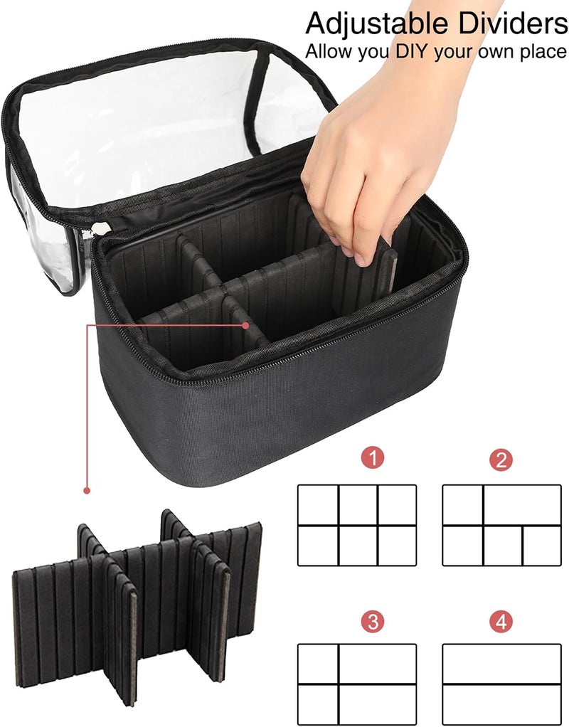 TANTO Makeup Brush Case Stand-up Makeup Cup Makeup Brush Holder Travel Professional Cosmetic Bag Artist Storage Bag with Shoulder Strap and Adjustable Divider (large black) - Image 2