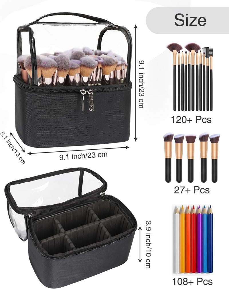 TANTO Makeup Brush Case Stand-up Makeup Cup Makeup Brush Holder Travel Professional Cosmetic Bag Artist Storage Bag with Shoulder Strap and Adjustable Divider (large black) - Image 4