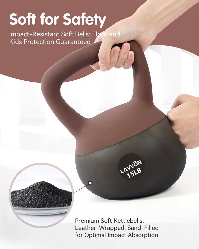 LAVVON Soft Kettlebell - Cushioned Impact-Resistant Base and Anti-Slip, Kettle bell Anti-Slip Grip Weight for Home Workouts, Safe Strength Training Kettlebells Sets for Women & Men, With Non-slip Gloves (Black-Pink, 15 LB) - Image 2