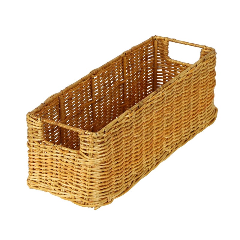 AKWAY Handmade Basket Bathroom Vanity Tray Kitchen Counter top Storage Shelf Coffee Table Decorative Tray Cosmetic Organizer Display Holder 14 L x 45 W x 45 H Rectangular Rattan Wicker - Image 4