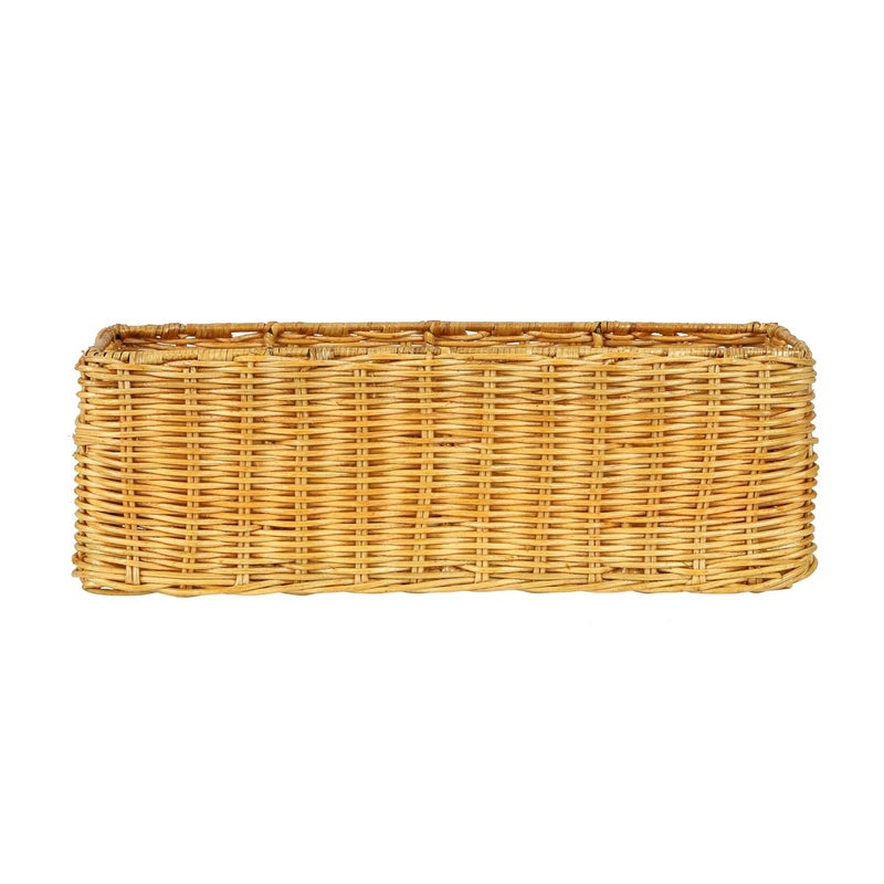 AKWAY Handmade Basket Bathroom Vanity Tray Kitchen Counter top Storage Shelf Coffee Table Decorative Tray Cosmetic Organizer Display Holder 14 L x 45 W x 45 H Rectangular Rattan Wicker - Image 3