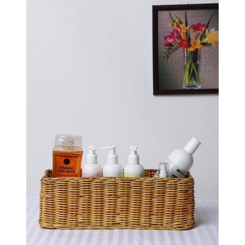 AKWAY Handmade Basket Bathroom Vanity Tray Kitchen Counter top Storage Shelf Coffee Table Decorative Tray Cosmetic Organizer Display Holder 14 L x 45 W x 45 H Rectangular Rattan Wicker - Image 1