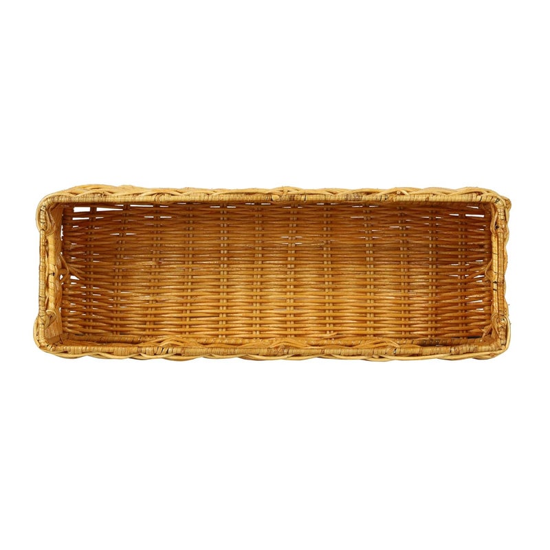 AKWAY Handmade Basket Bathroom Vanity Tray Kitchen Counter top Storage Shelf Coffee Table Decorative Tray Cosmetic Organizer Display Holder 14 L x 45 W x 45 H Rectangular Rattan Wicker - Image 5