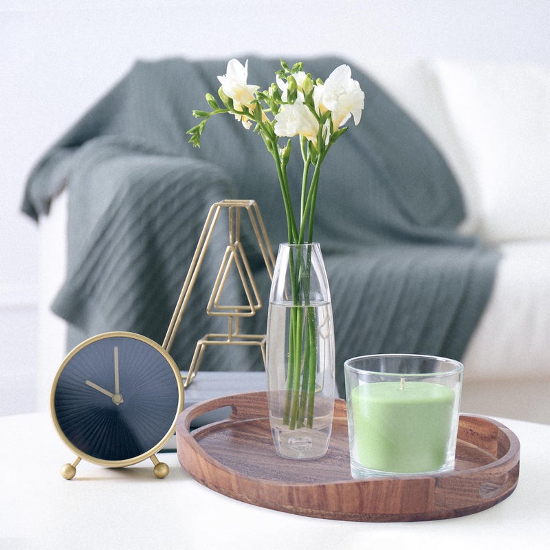 KITEISCAT Acacia Wood Serving Tray with Handles - 17"x13" Round, Decorative Ottoman Tray for Living Room, Coffee Table, Breakfast in Bed, Candle Display - Image 3