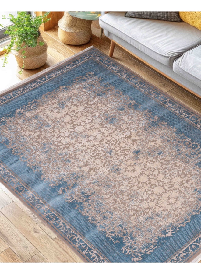 Almas Kavir Carpet Carpet Woven Rug in Soft Texture | Heritage Incense Design - Blue | Size - 150x225 cm (5x7 ft) | For Medium Sized Family room, Bedroom with queen beds, 4-6 seater Dinning area, Entry hallways & Foyers - Image 1