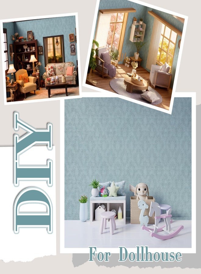 Flutesan 12 Pcs Miniature Dollhouse Wallpaper and Flooring Peel and Stick Mini DIY Self Adhesive Dollhouse Accessories 8.27 x 11.69 Inch (Vintage Blue) - Image 5