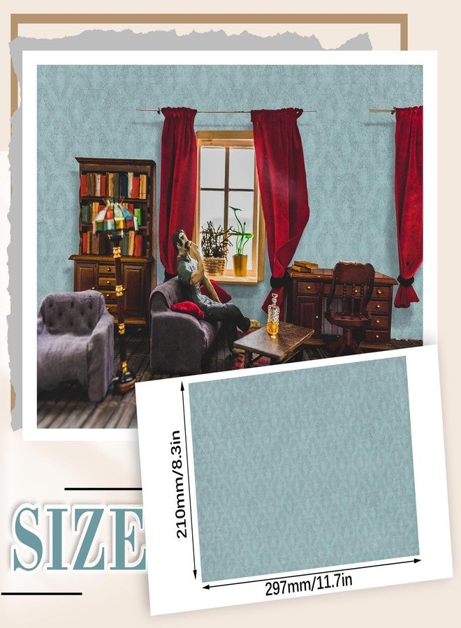 Flutesan 12 Pcs Miniature Dollhouse Wallpaper and Flooring Peel and Stick Mini DIY Self Adhesive Dollhouse Accessories 8.27 x 11.69 Inch (Vintage Blue) - Image 2