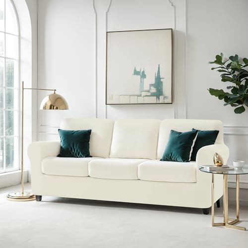 CHUN YI 7 Piece Couch Covers Sofa Covers Washable, Stretch Sofa Slipcovers for 3 Cushion Couch with Seperate Backrest and Cushion Covers, Anti Slip Furniture Protector for Dogs Pets (Large, Cream) - Image 2