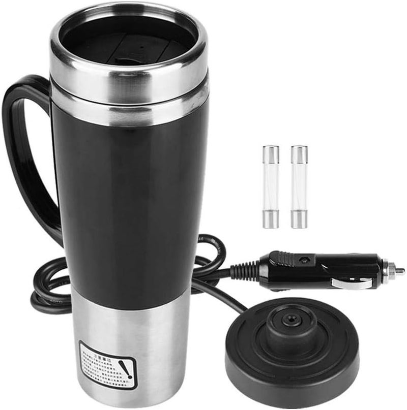 klarako Car Electric Cup, 450ml Stainless Steel Heating Cup Coffee Tea Drinking Cup, Self Heating Coffee Cup for Winter Travel(Black)(12V) - Image 1