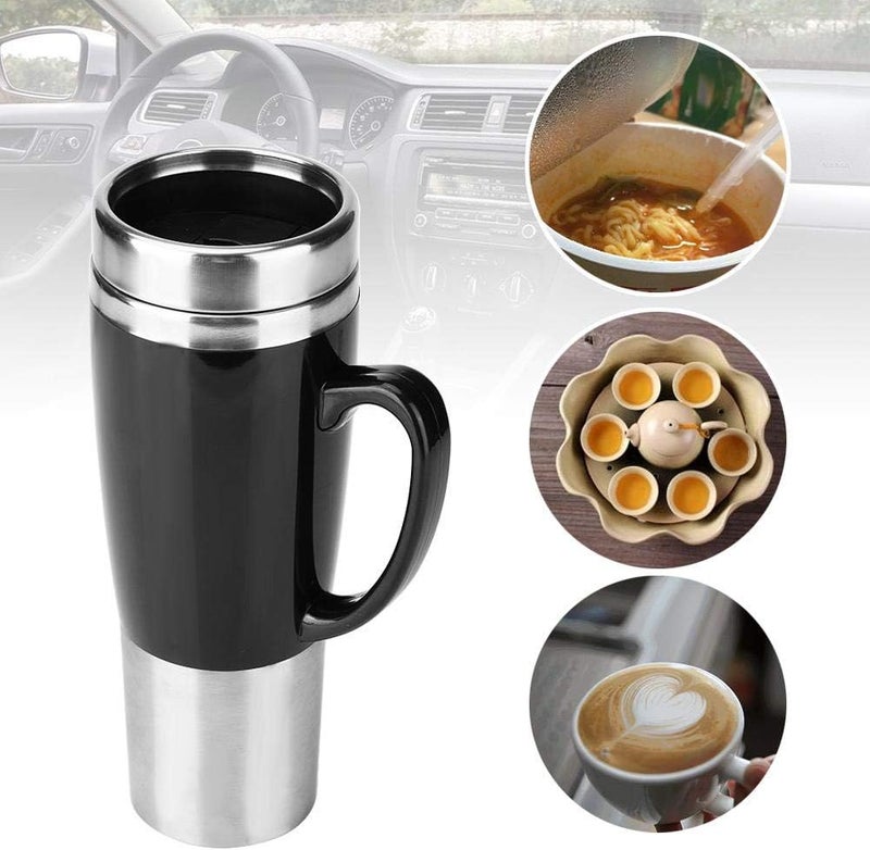 klarako Car Electric Cup, 450ml Stainless Steel Heating Cup Coffee Tea Drinking Cup, Self Heating Coffee Cup for Winter Travel(Black)(12V) - Image 3