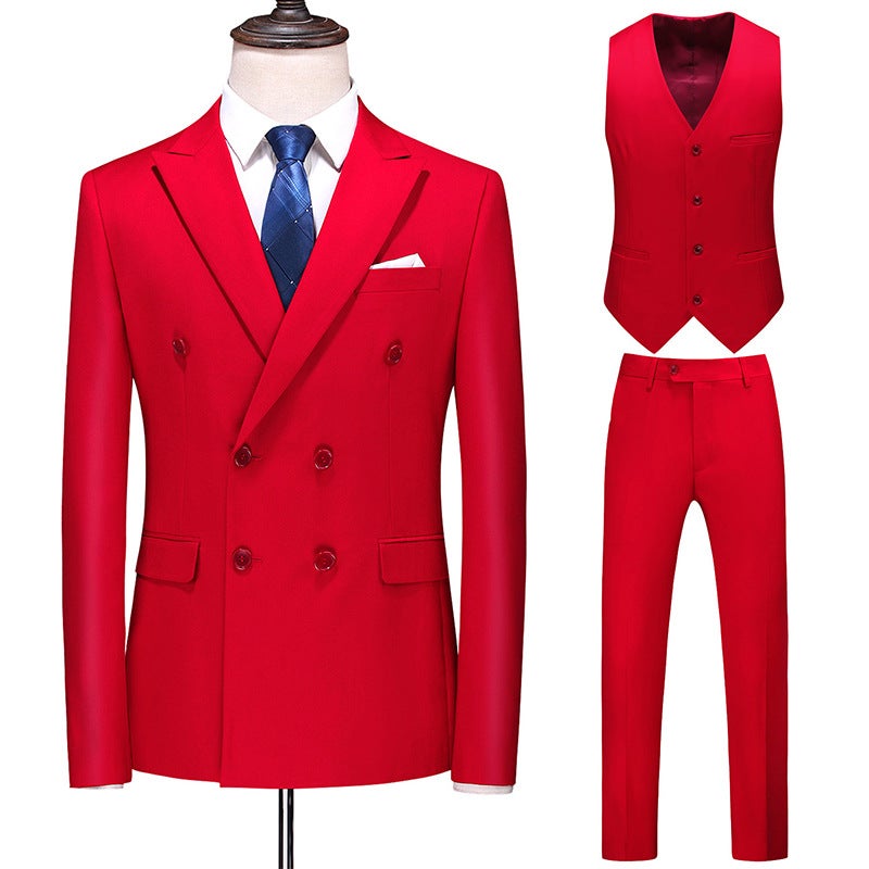 New Men'S Plus Size Suit Three-Piece Double-Breasted Solid Color Hollow Out Business Casual Suit - Image 2