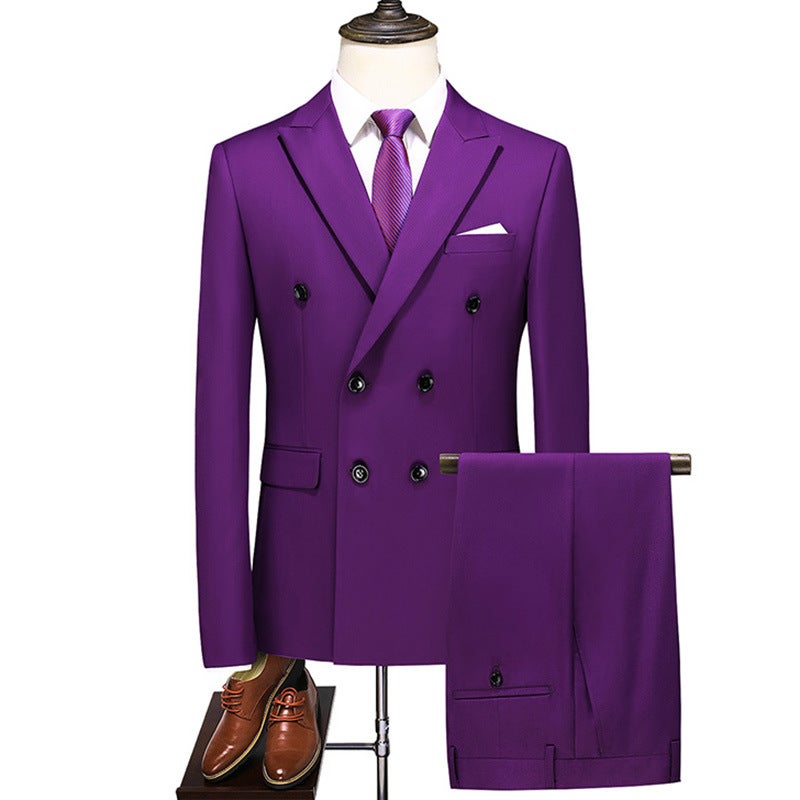 New Men'S Plus Size Suit Three-Piece Double-Breasted Solid Color Hollow Out Business Casual Suit - Image 1
