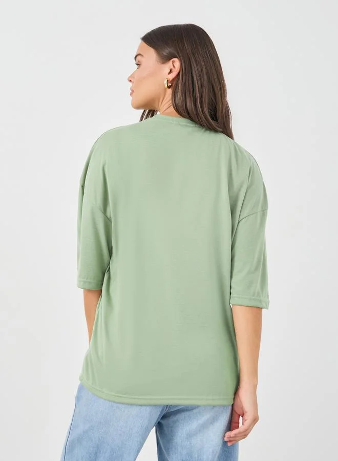 Styli Styli Slogan Print Short Sleeve T-Shirt