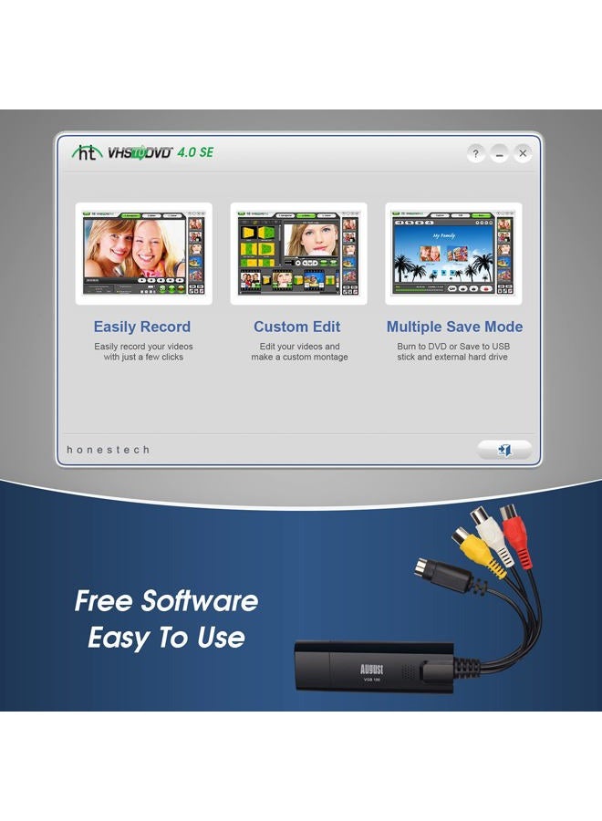 August VGB100 Video Capture Converter VHS to Digital - USB Video Grabber for PC, Transfer old Video Recorder, Camcorder to DVD Video Capture Device - Windows 11 10 8 7 Compatible - Image 4