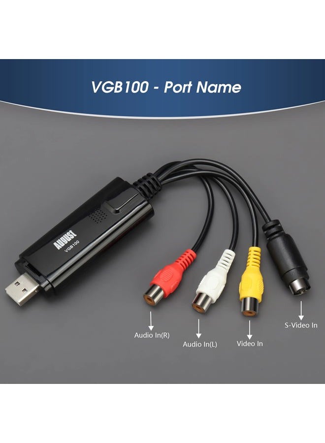 August VGB100 Video Capture Converter VHS to Digital - USB Video Grabber for PC, Transfer old Video Recorder, Camcorder to DVD Video Capture Device - Windows 11 10 8 7 Compatible - Image 2