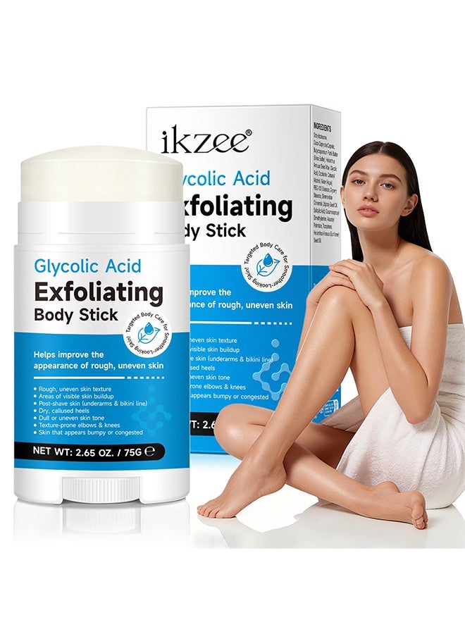 IKZEE Glycolic Acid Exfoliating Body Stick, For Smoother-Looking Skin on Elbows, Knees & Bikini Line, Gentle Daily Exfoliator for Rough Texture, Paraben-Free 75G - Image 1