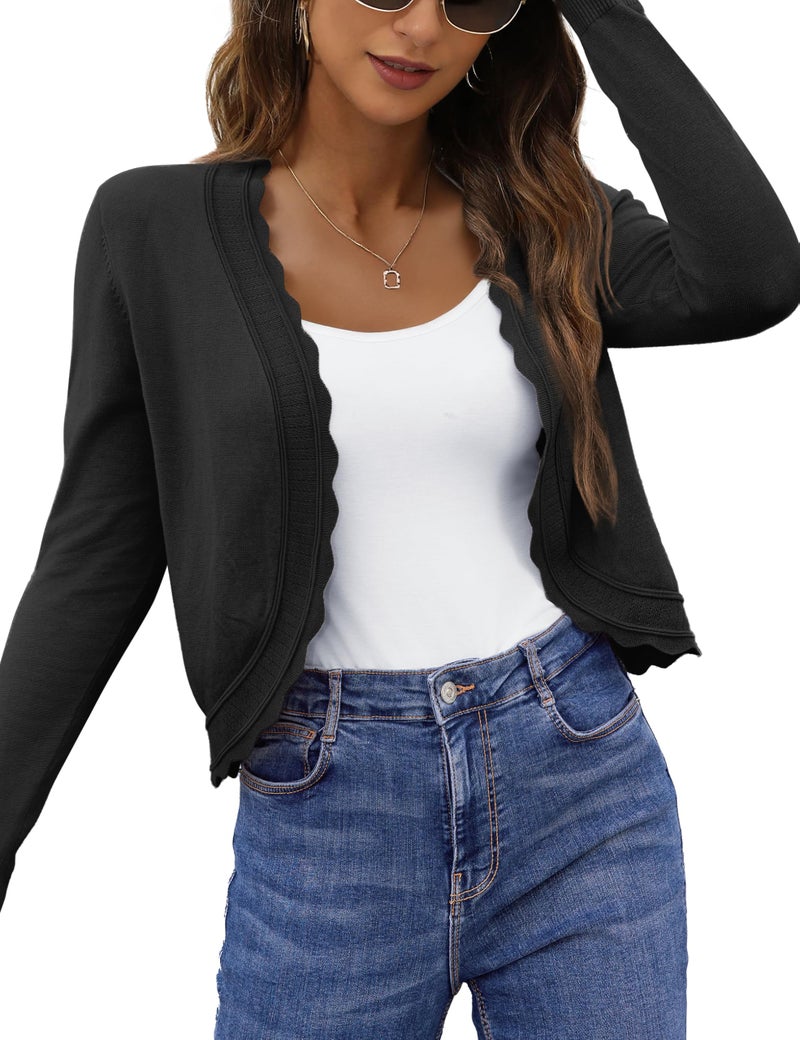 OmicGot Women's Cropped Cardigan Sweaters Long Sleeve Open Front Black Bolero Shrugs for Dresses S - Image 1