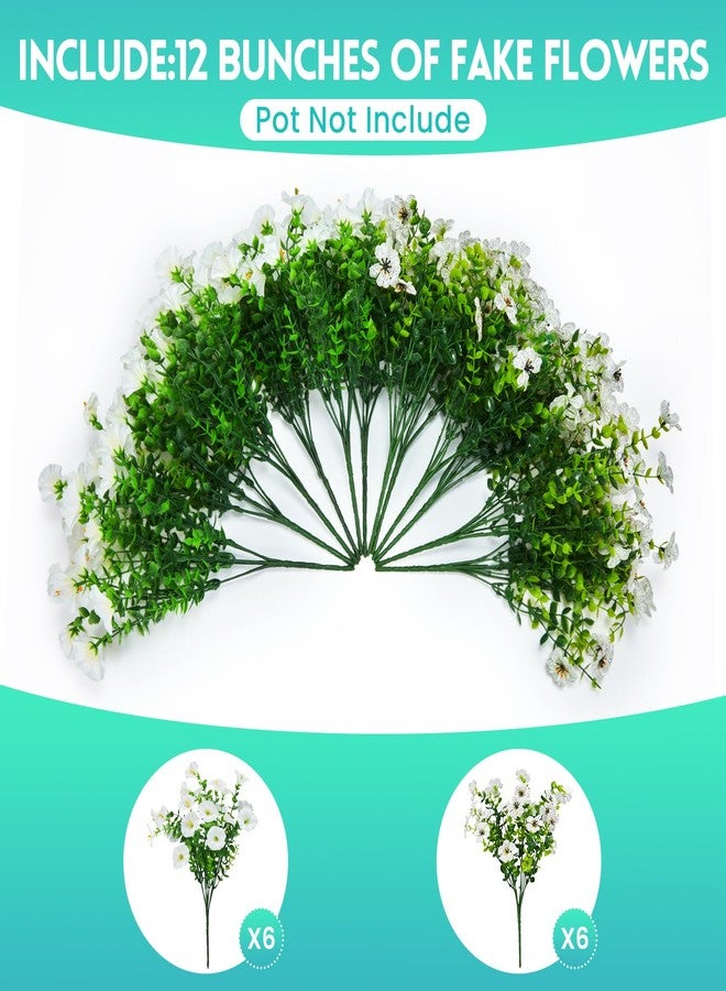 Hrobek Artificial Flowers for Outdoors Faux Plants Outside Indoor,Realistic UV Resistant Silk Fake Daisy Morning Glory for Home Patio Garden Back Yard Front Porch Decor Spring Summer(12 Bunches,White) - Image 2