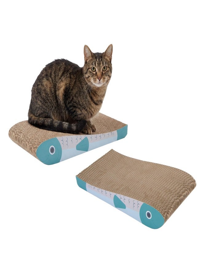 Kitty City 2‑Pack Fish Corrugate Cat Scratcher Pads - Horizontal Nail Filing Scratch Mat, Durable Couch Lounger Bed Alternative, Cat Scratch Toy, Kitty Enrichment & Play, 17” x 8” Each - Image 1