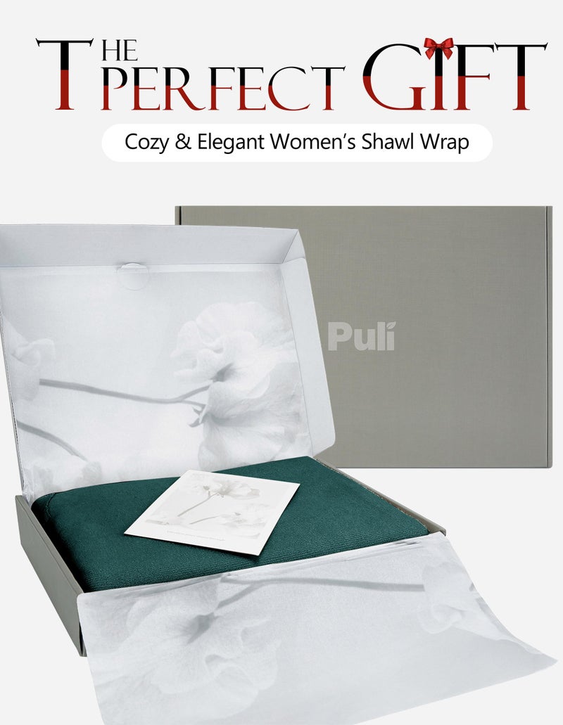 PULI Women's Elegant Shawl Wraps Travel Gifts Soft Open Front Poncho Sweater for Fall Winter Emerald Green - Image 5