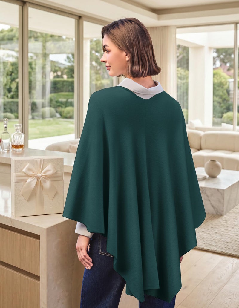 PULI Women's Elegant Shawl Wraps Travel Gifts Soft Open Front Poncho Sweater for Fall Winter Emerald Green - Image 3