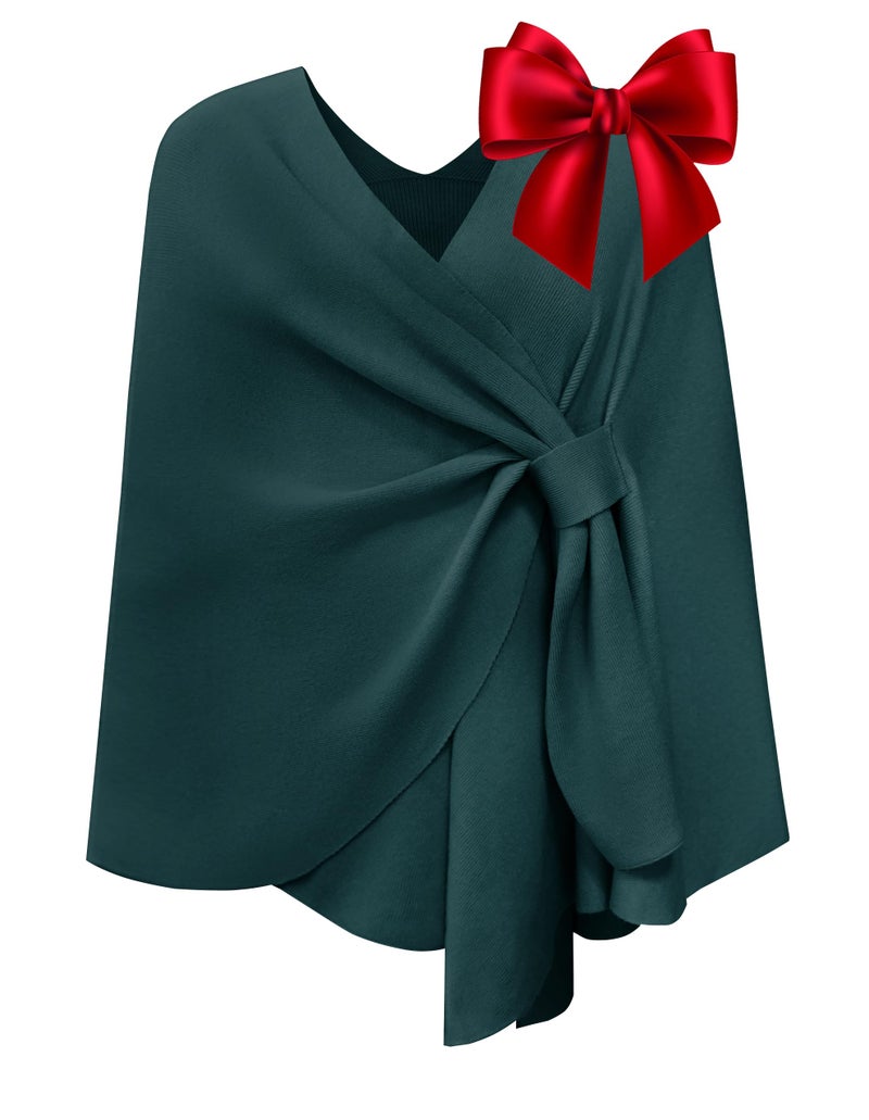 PULI Women's Elegant Shawl Wraps Travel Gifts Soft Open Front Poncho Sweater for Fall Winter Emerald Green - Image 1