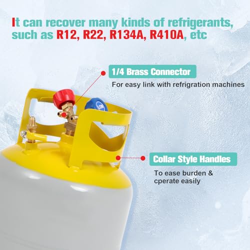 Dollate 30LB Refrigerant Recovery Tank for R12, R22, R134A, R410A, etc HVAC Cylinder Refrigerant Recovery Cylinder Tank 1/4 SAE Y-Valve Freon Recovery Tank - Image 3