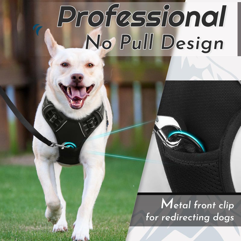 Eagloo Dog Harness for Large Dogs, No Pull Service Vest with Reflective Strips and Control Handle, Adjustable and Comfortable for Walking, No Choke Pet Harness with 2 Metal Rings, Black, L - Image 2