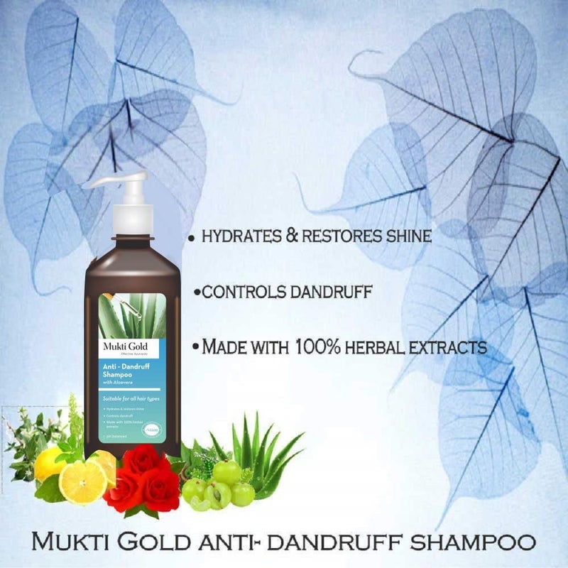 Axiom Mukti Gold Combo of AntiDandruff Shampoo 400mL Showergel 150mL Hair Oil 100mL Blend of 14 Ayurvedic Herbs For Dandruff Hair Growth and Hair Fall Ayurvedic Prodcuts - Image 3
